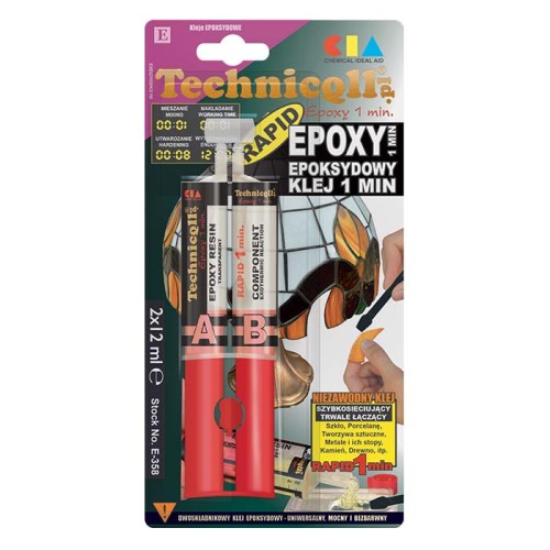 Klej epoksydowy Technicql bezbarwny 1min - 2x12ml