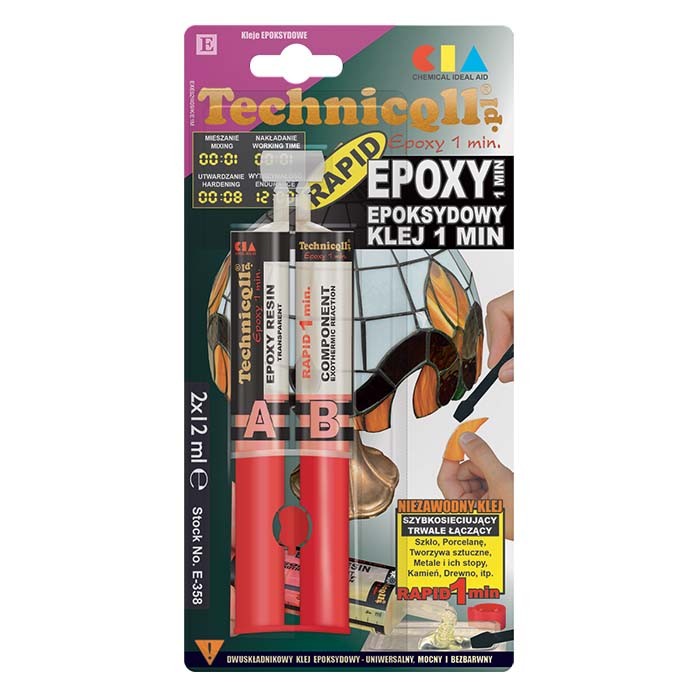 Klej epoksydowy Technicql bezbarwny 1min - 2x12ml