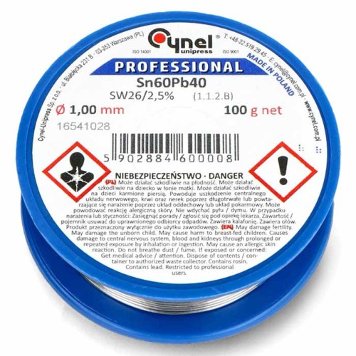 Cyna w rolce 1.0mm 100g - Cynel SW26 Pb60Sn40