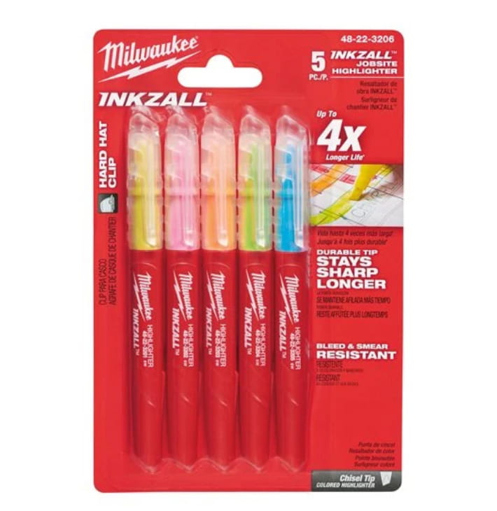 Zestaw zakreślaczy kolorowych Milwaukee INKZALL / 5 elementów - 48223206