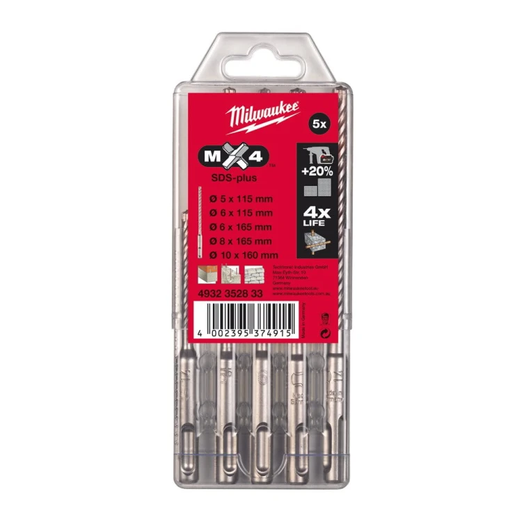 Zestaw wierteł SDS-PLUS Milwaukee MX4 / 5 elementów - 4932352833