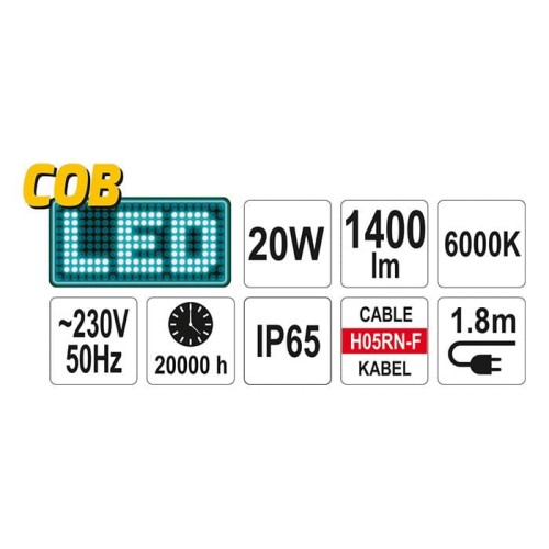 Lampa halogen LED 20W 1400lm Yato YT-81799 [230V]