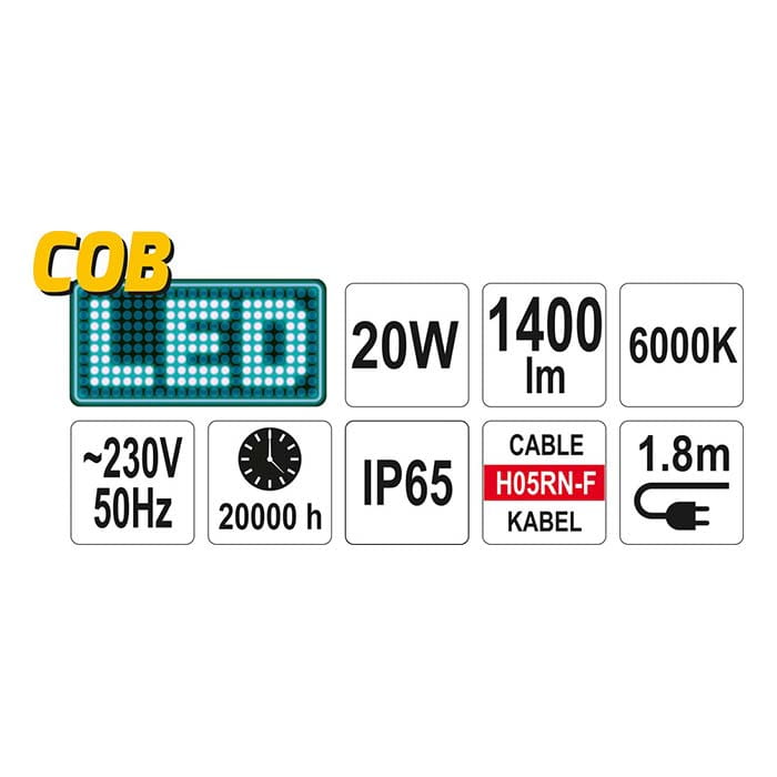 Lampa halogen LED 20W 1400lm Yato YT-81799 [230V]