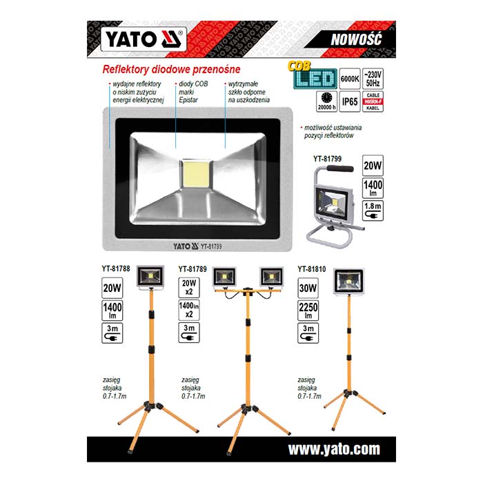 Lampa halogen LED 20W 1400lm Yato YT-81799 [230V]