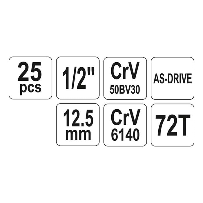 Nasadki 1/2" z grzech 25 el