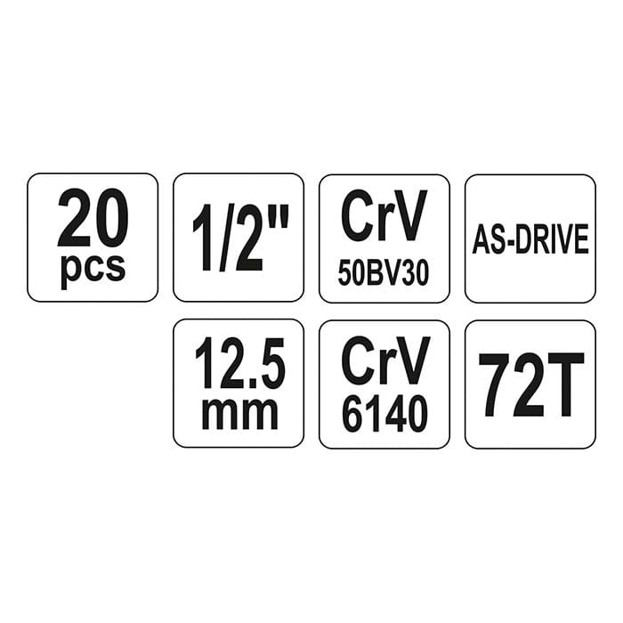 Nasadki 1/2" 10-24mm Yato YT-3869 / 20 elementów