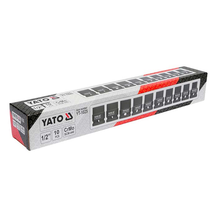Zestaw nasadek udarowych 1/2" 10-22mm Yato YT-1025 / 10 elementów