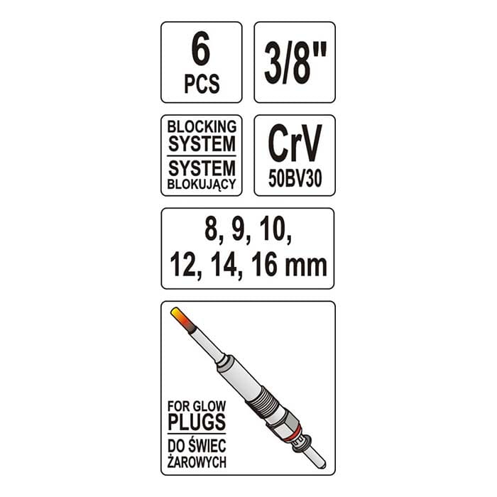 Zestaw kluczy do świec żarowych Yato YT-0534