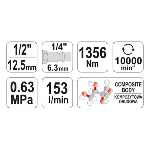 Klucz pneumatyczny udarowy 1/2" 1356Nm Yato YT-0953