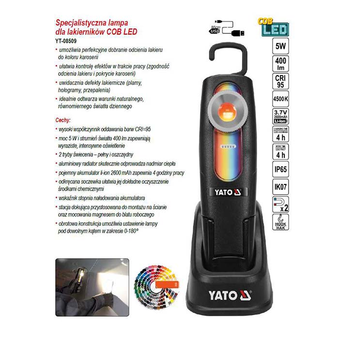 Lampa do dobierania kolorów Yato YT-08509 AKU 3.7V (2.6 Ah)
