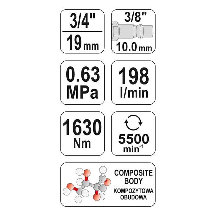 Klucz pneumatyczny udarowy 3/4" 1630Nm Yato YT-09571