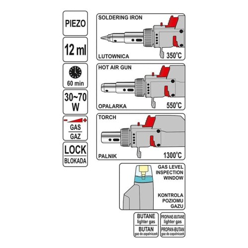 Lutownica gazowa 3w1 Yato YT-36704