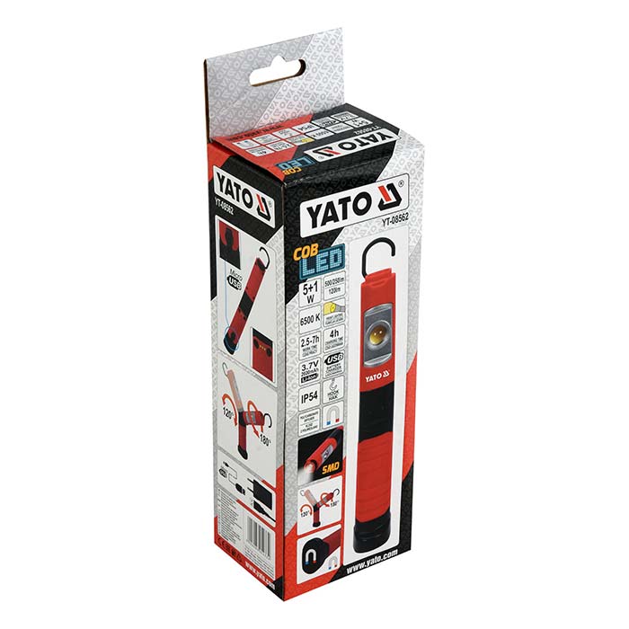Lampa warsztatowa 500lm + 120lm 5W COB LED Yato YT-08562 AKU 3.7V (2.6 Ah)