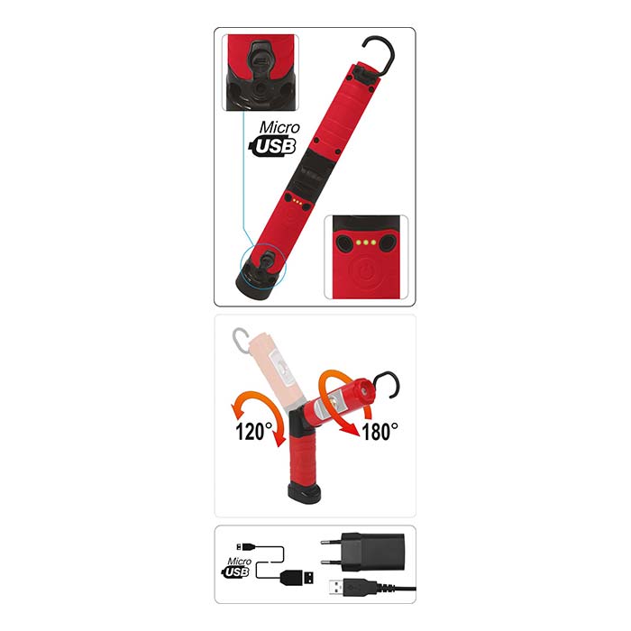 Lampa warsztatowa 500lm + 120lm 5W COB LED Yato YT-08562 AKU 3.7V (2.6 Ah)