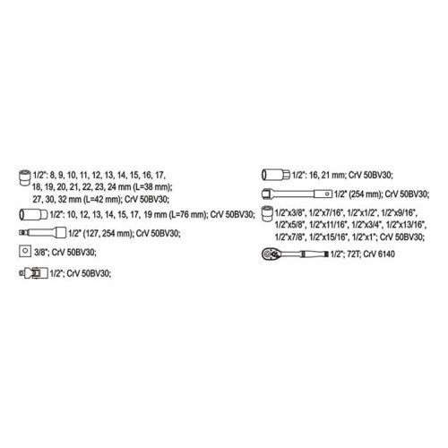 Narzędzia 1/2" 46 el. YT-3877