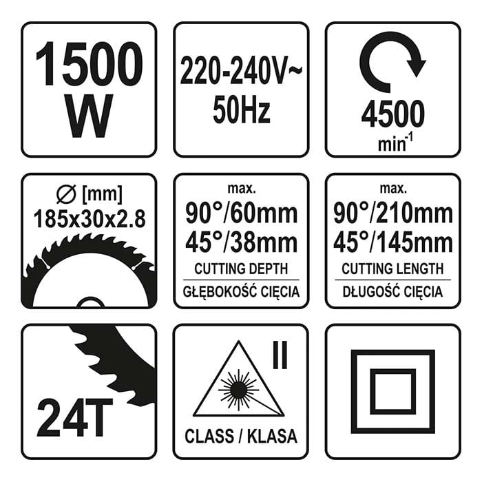 Pilarka ukosowa 185mm 1500W z laserem Yato YT-82172 [230V]