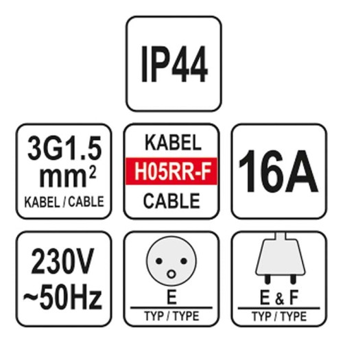 Przedłużacz 20m 3x1.5mm2 guma Yato YT-81022 [230V]