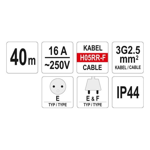 Przedłużacz 40m 3x2.5mm2 Yato YT-8102 [230V]