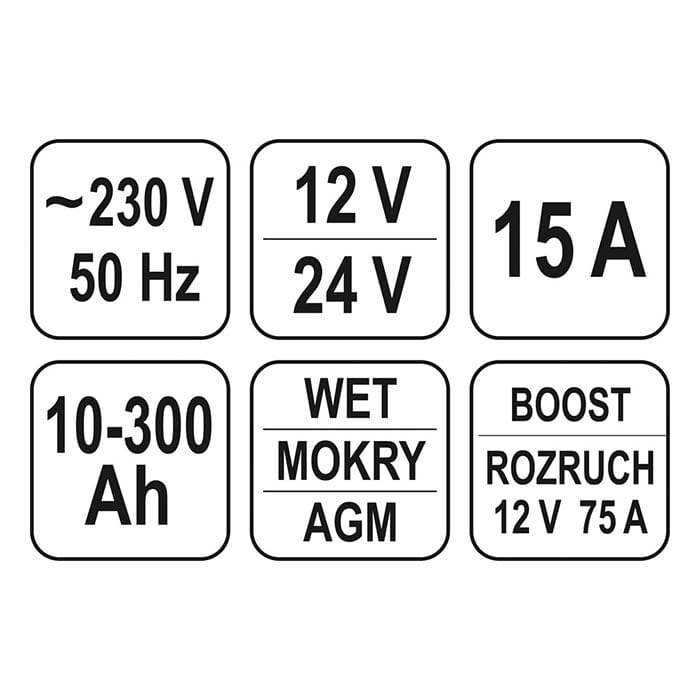 Prostownik z rozruchem 75a 300ah Yato YT-83051