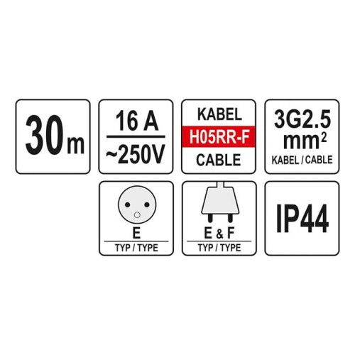 Przedłużacz 30m 3x2.5mm2 Yato YT-8101 [230V]