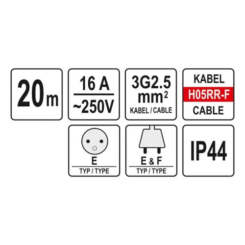 Przedłużacz 20m 3x2.5mm2 Yato YT-8100 [230V]