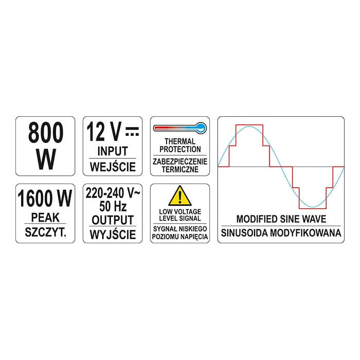 Przetwornica napięcia 12/230V 800W Yato YT-81491