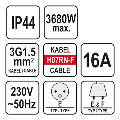 Przedłużacz 20m 3G 3x1.5mm2 guma Yato YT-81162 [230V]