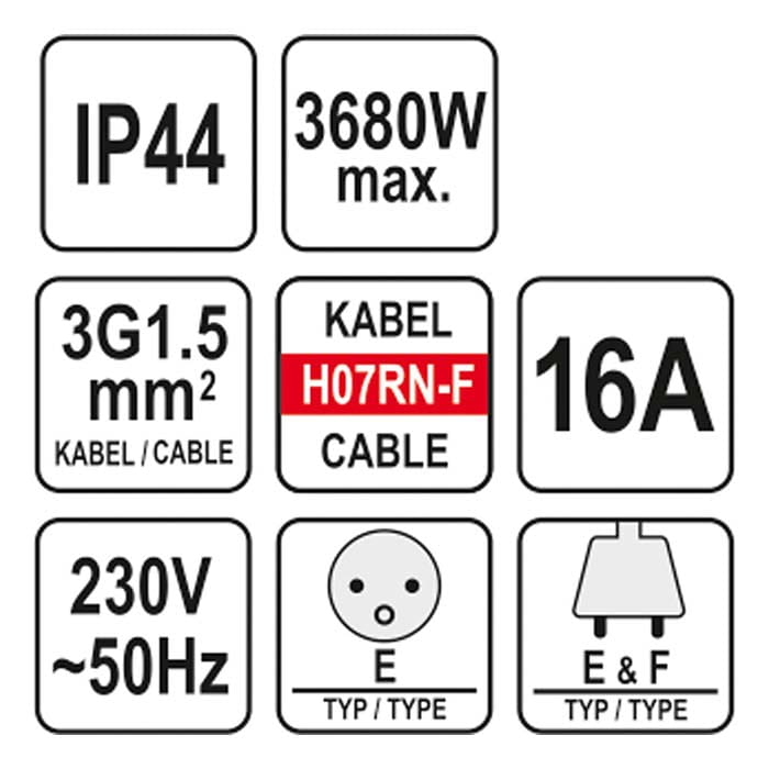 Przedłużacz 20m 3G 3x1.5mm2 guma Yato YT-81162 [230V]