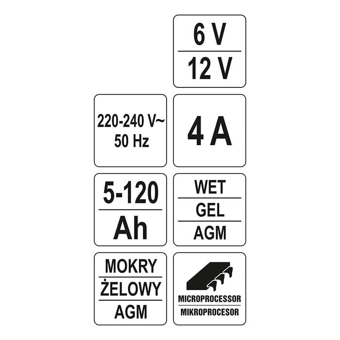 Prostownik elektroniczny Yato YT-83032 do ładowania akumulatorów 6-12V