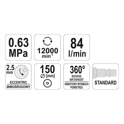 Szlifierka mimośrodowa pneumatyczna 150mm Yato YT-09739