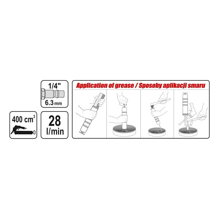 Smarownica pneumatyczna 400 ml Yato YT-07055