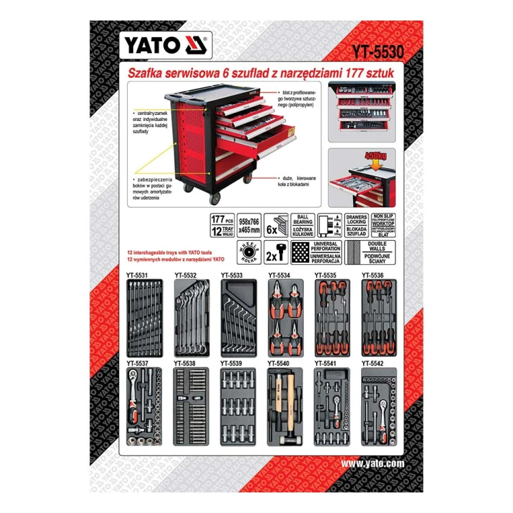 Szafka narzędziowa Yato YT-5530 z 6 szufladami + WYPOSAŻENIE /  177 elementów