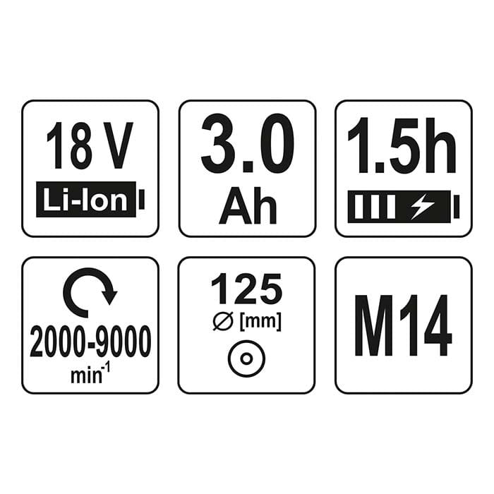 Szlifierka kątowa 125mm Yato YT-82829 AKU 18V (3.0 Ah)