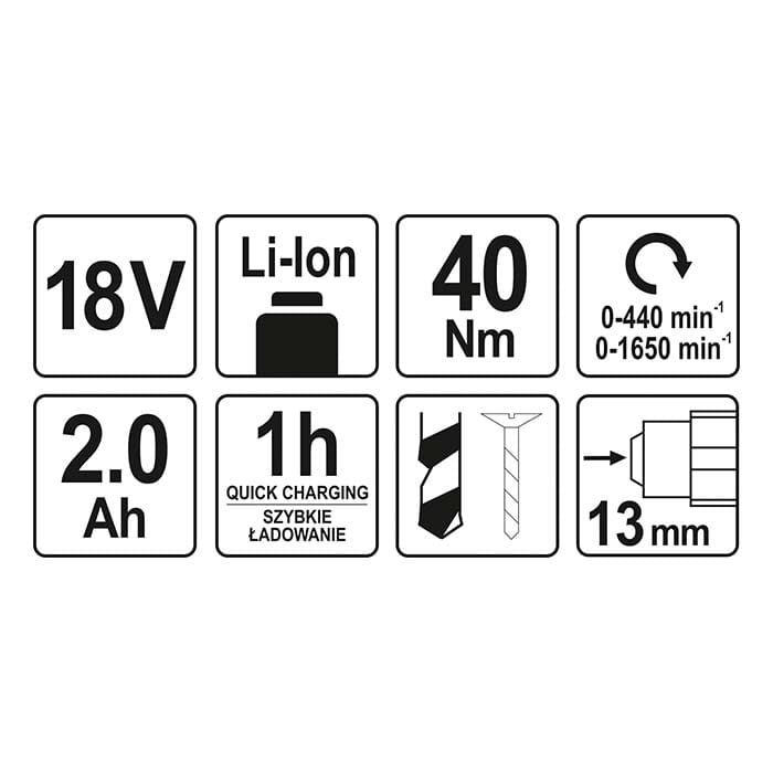 Wiertarko-wkrętarka Yato YT-82780 AKU 18V (2.0 Ah)