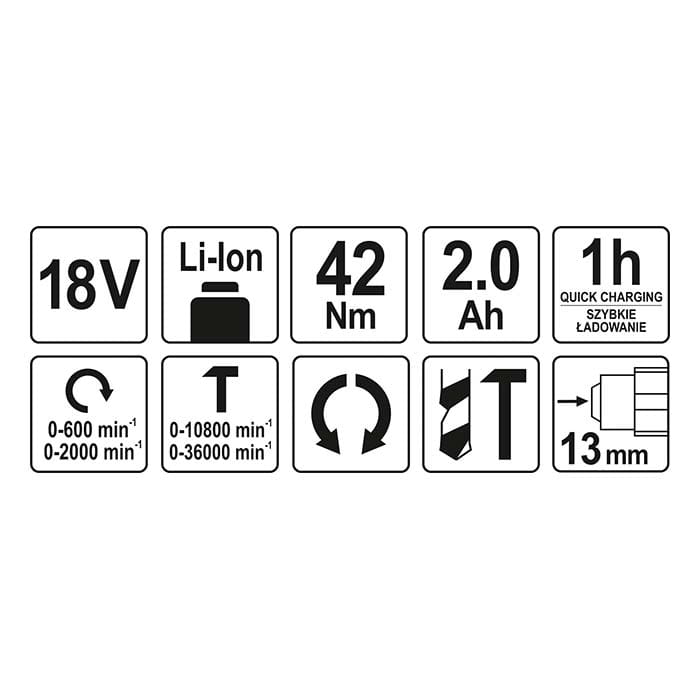 Wiertarko-wkrętarka udarowa Yato YT-82796 AKU 18V (2.0 Ah)