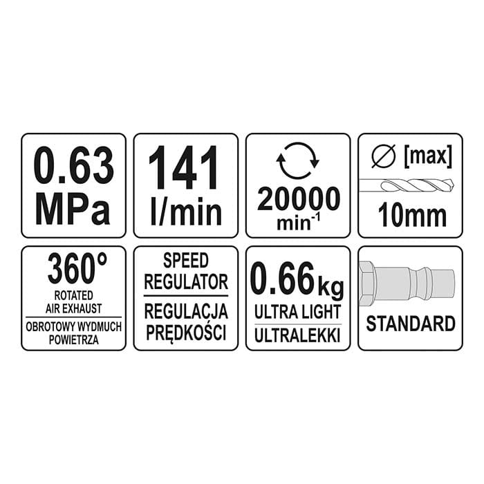 Wiertarka pneumatyczna prosta Yato YT-09695