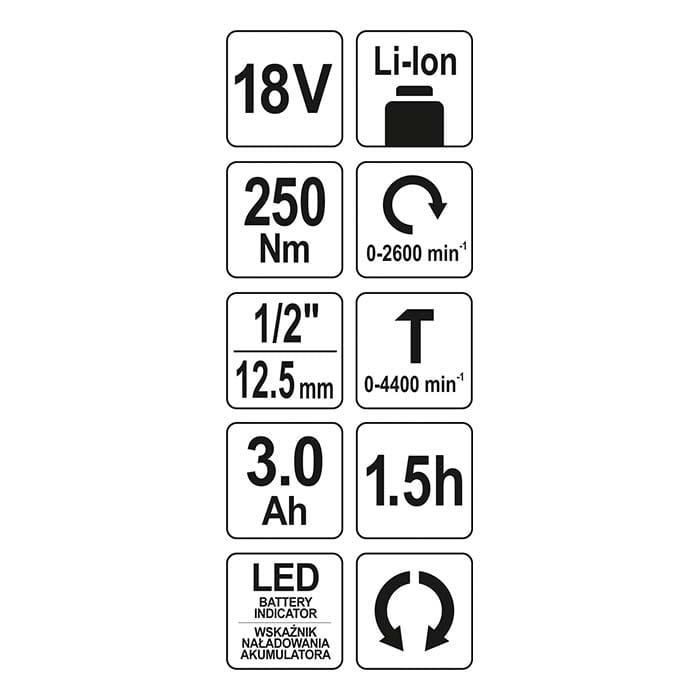 Zakrętarka udarowa  1/2" Yato YT-82802 AKU 18V (3.0 Ah)