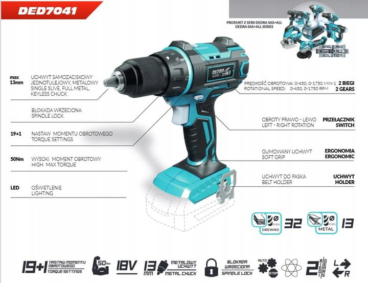 Wiertarko-wkrętarka Dedra DED7142 SAS+ALL AKU 18V (bez aku)