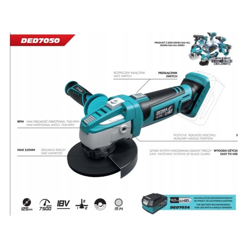 Szlifierka kątowa 125mm Dedra DED7050 SAS+ALL AKU 18V (bez aku)