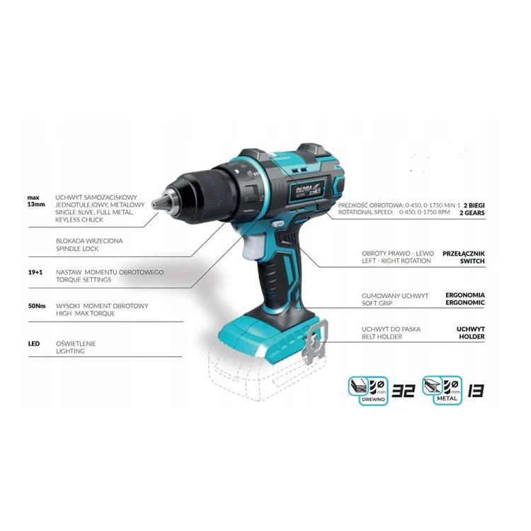 Wiertarko-wkrętarka Dedra DED7041 SAS+ALL AKU 18V (bez aku)