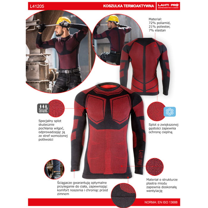 Koszulka termoaktywna czarno-czerwona Lahti Pro L4120503 - rozmiar L/XL