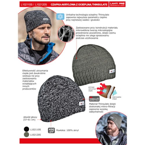 Czapka akrylowa zielona melange Lahti Pro L102120S