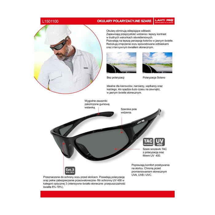 Okulary ochronne szare polaryzacyjne Lahti Pro L1501100