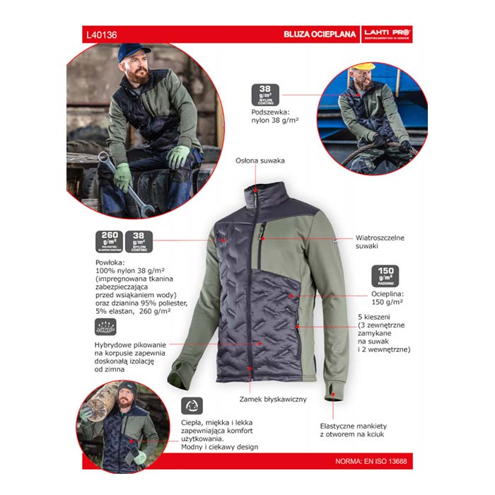 Bluza robocza ocieplana czarno-zielona Lahti Pro L4013605 - rozmiar XXL