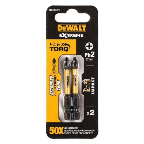 Końcówki wkrętarskie extreme impact torsion PH2/57 MM DeWalt 