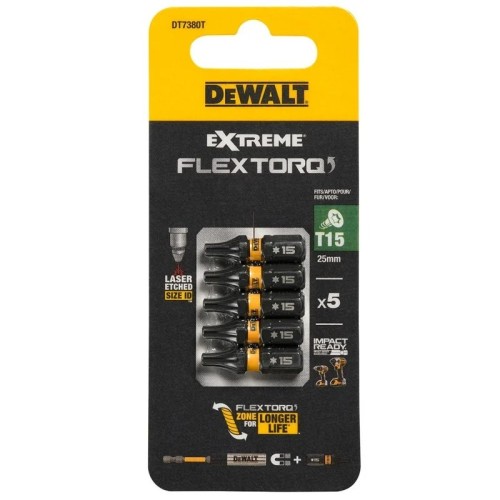 Końcówki wkrętarskie extreme impact torsion T15/25 MM DeWalt 