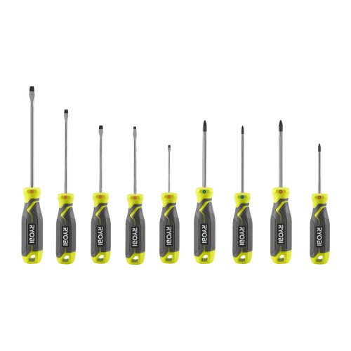 Zestaw wkrętaków magnetycznych Ryobi RHSDS9PC, 9 szt., chromowo-wanadowe, PH, PZ i płaskie