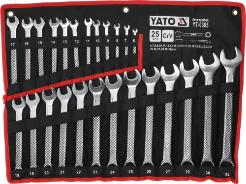 Klucze płasko-oczkowe 6-32 mm 25 sztuk Yato YT-0365