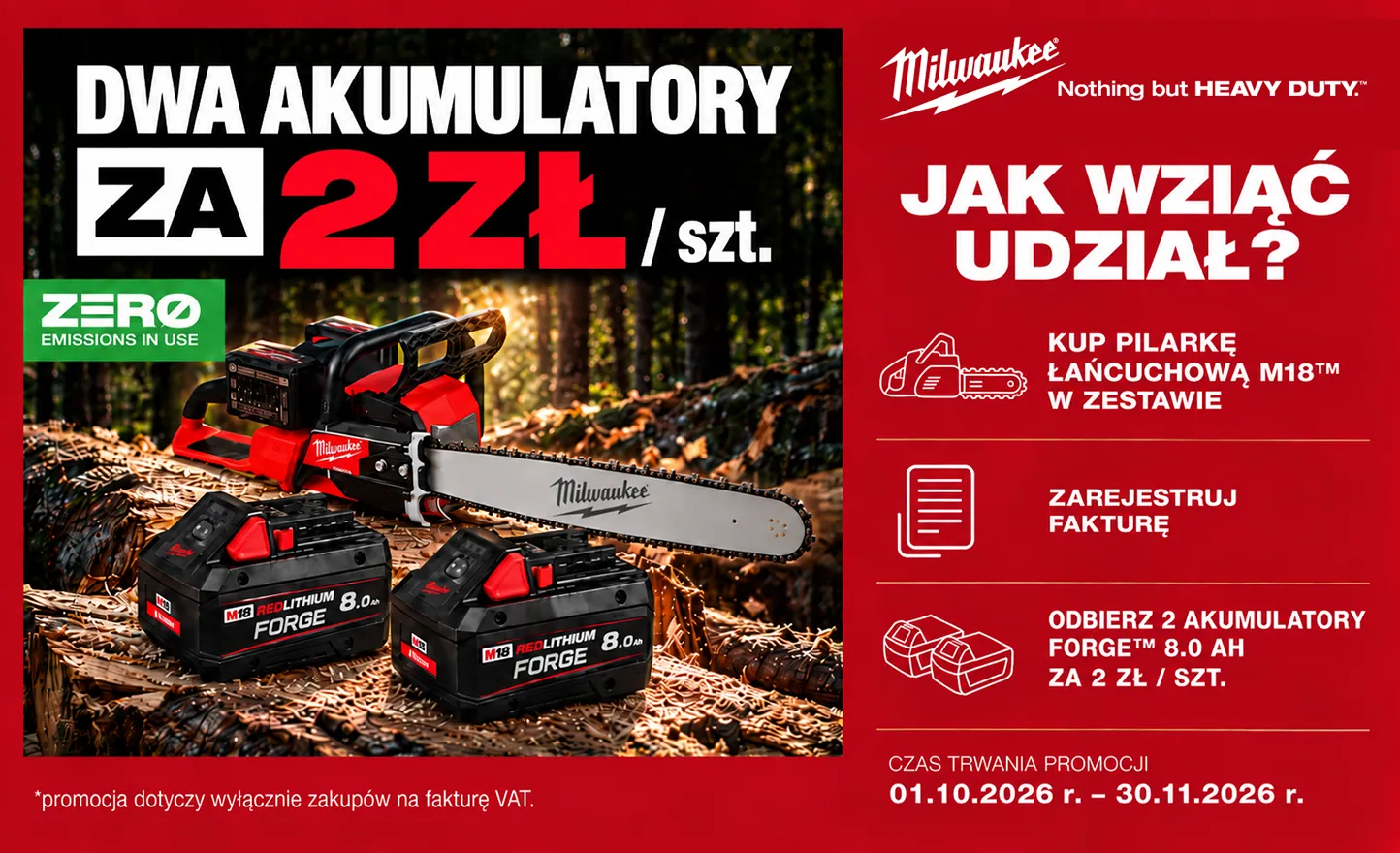Dwa akumulatory Milwaukee za 2 zł / szt.