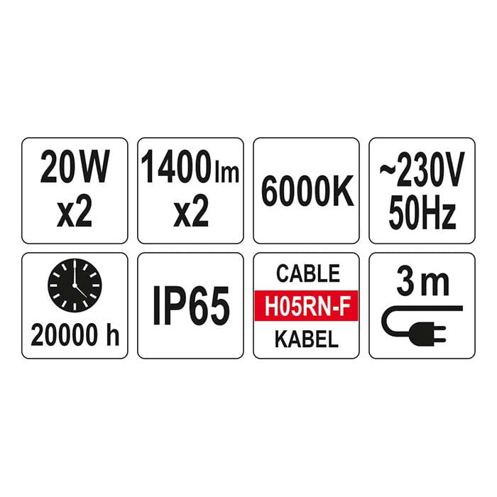 Lampa halogenowa 20W x2 podwójna stojak Yato YT-81789 [230V]